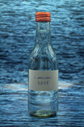 Bottle with clean drinking water, filled on January 1, 2025.